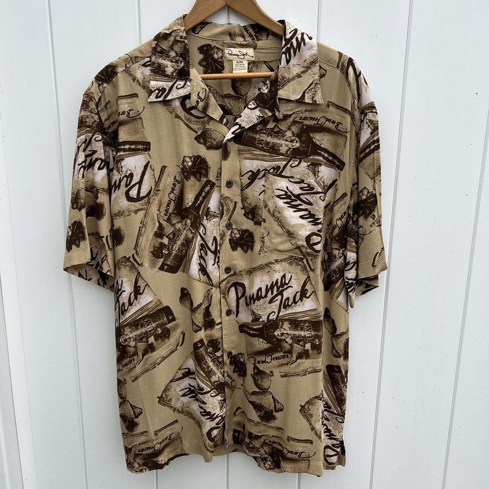 Panama Jack Button Down Rum Seashell Beach Mens Short Sleeve Shirt XL